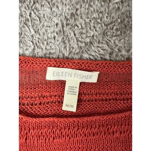 Eileen Fisher Linen Slub Stitch Coral Geran Bateau Neck Top Size M - Picture 4 of 11